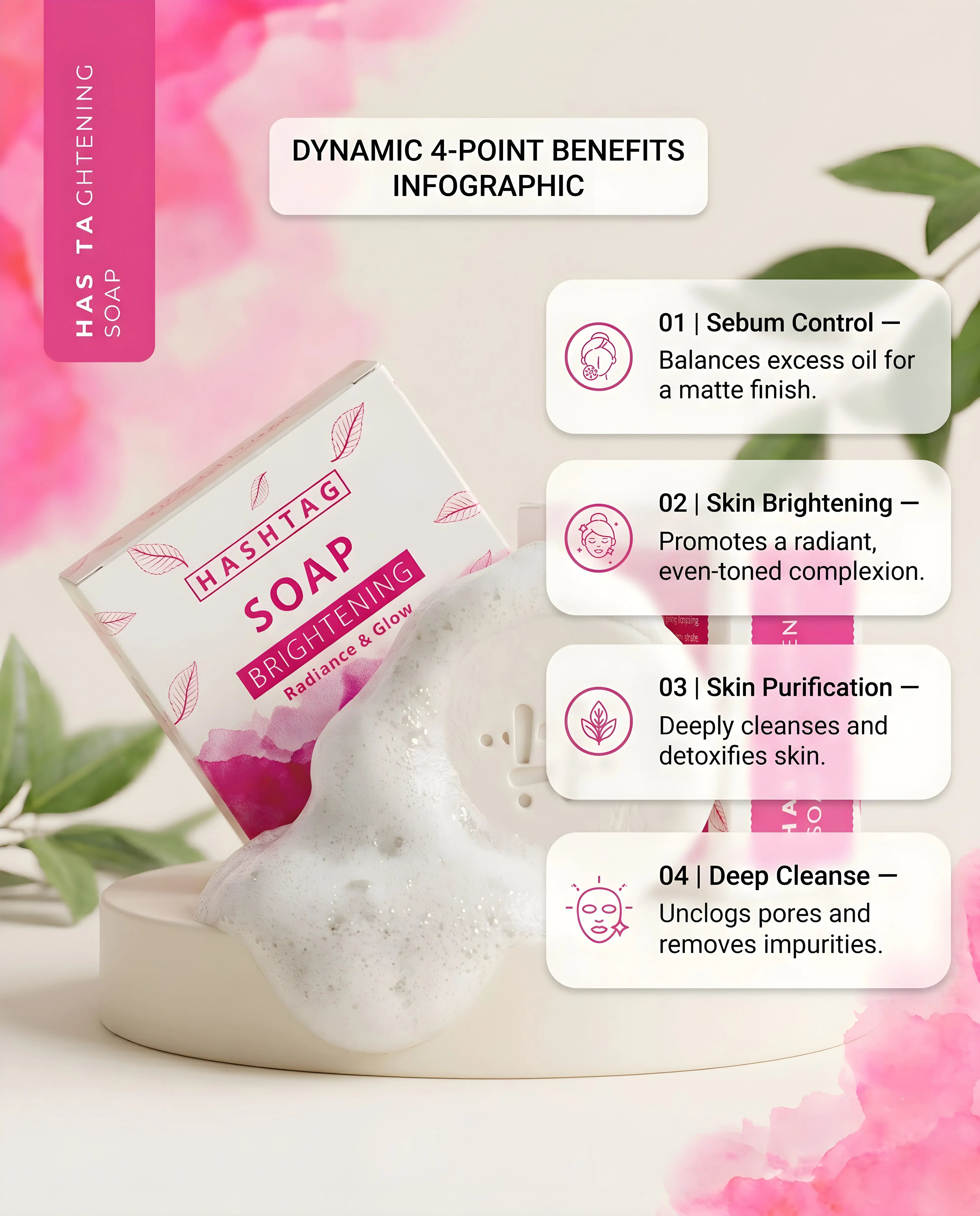 Hashtag Brightening Soap - Product & Box 80g Radiance & Glow