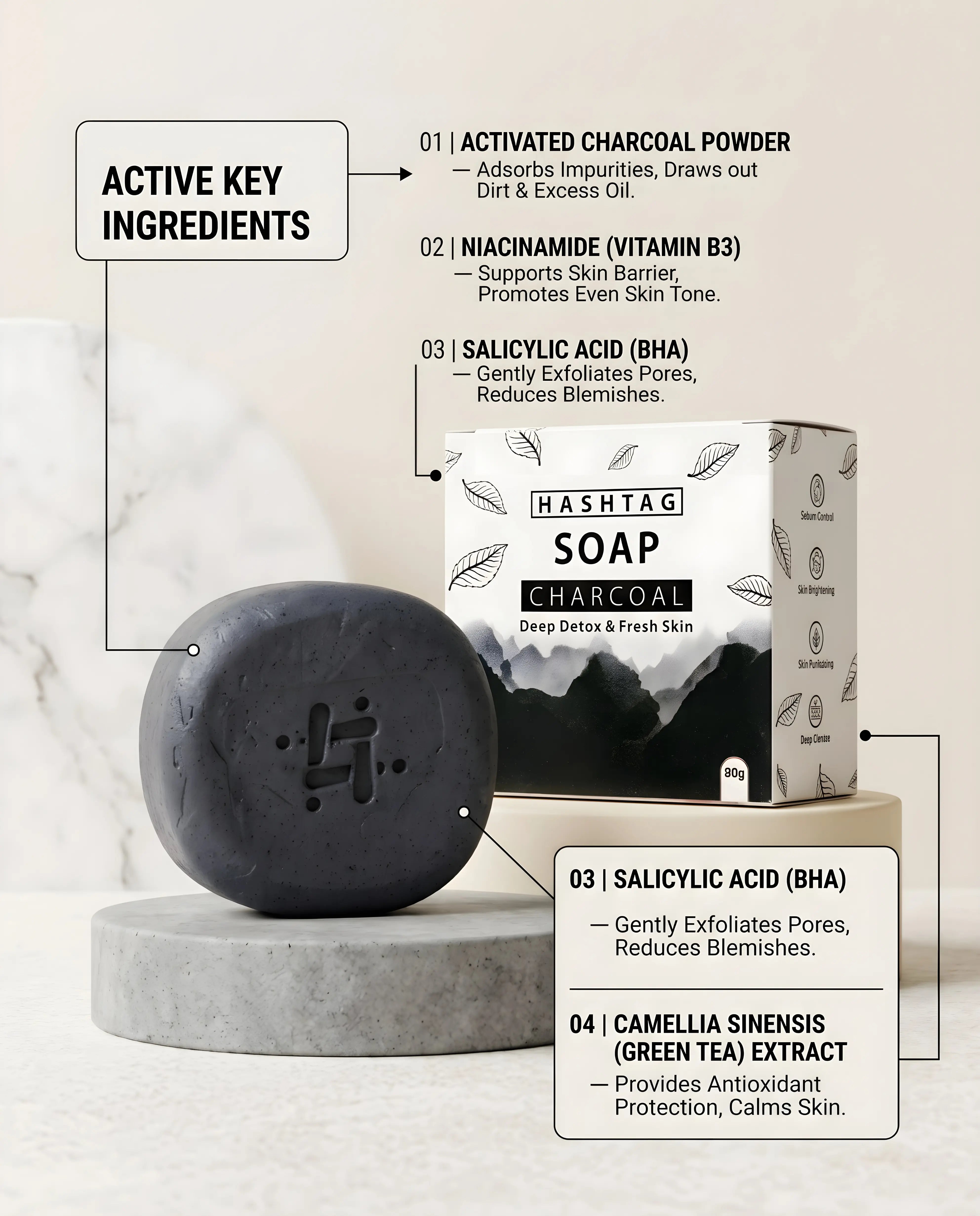 Hashtag Charcoal Soap - Deep Detox Fresh Skin Suitable All Skin Types