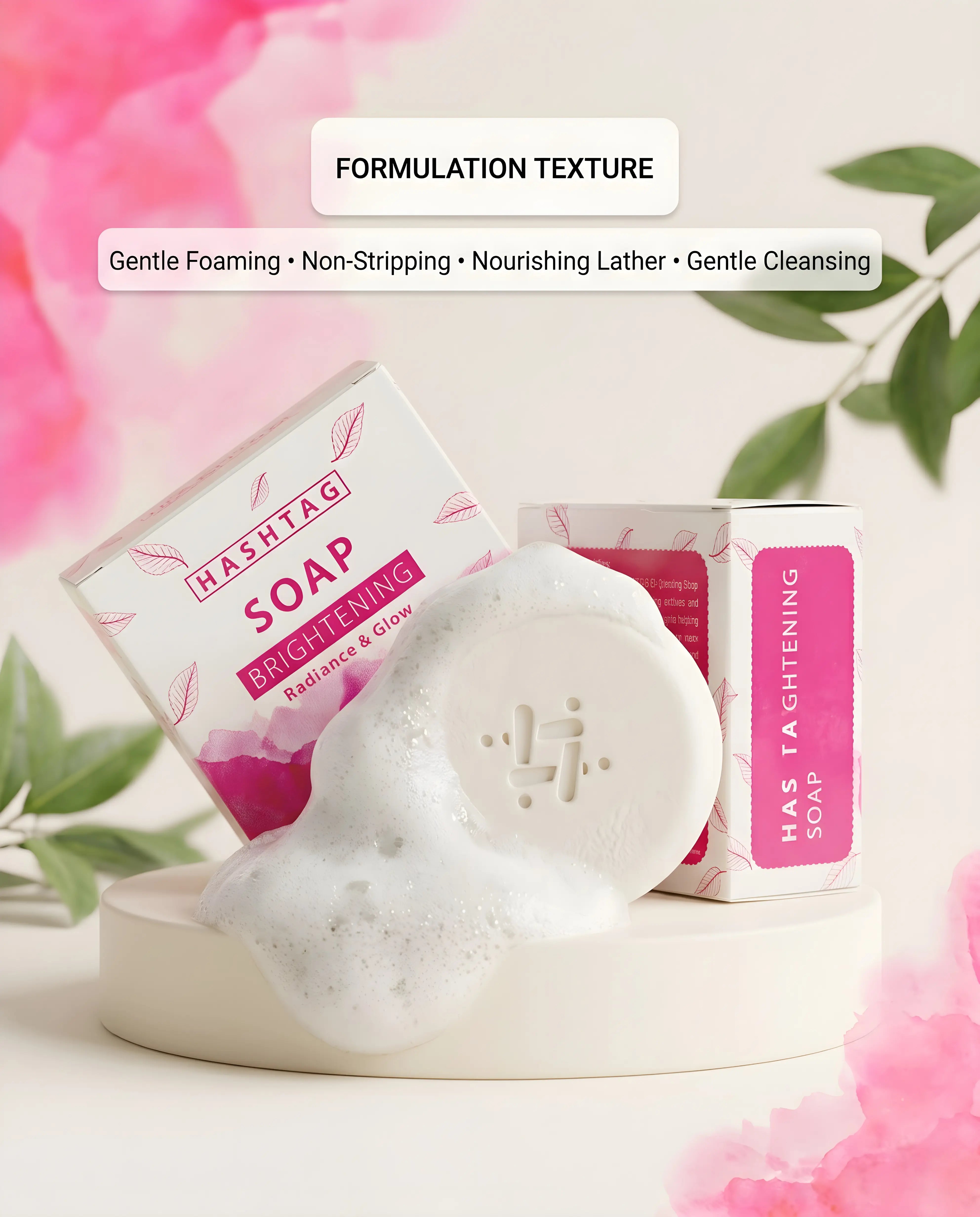 Hashtag Brightening Soap - Dynamic 4-Point Benefits Infographic